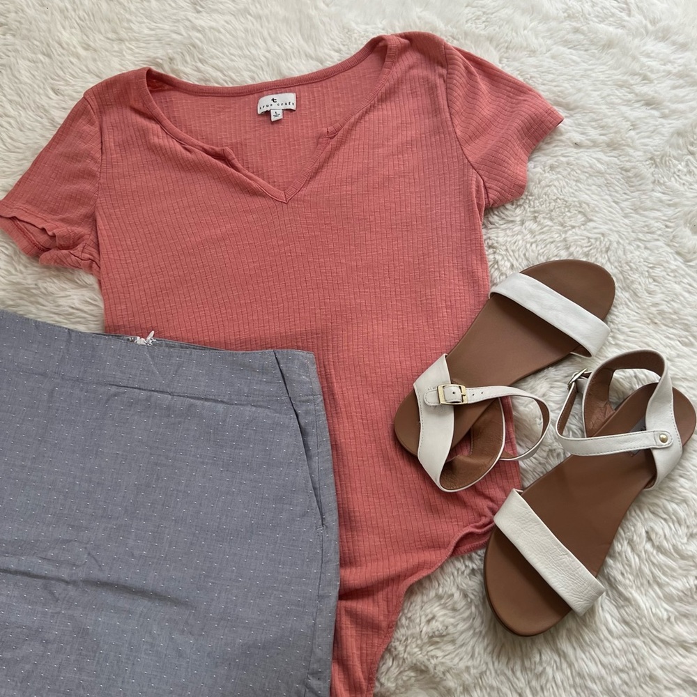 True Craft Salmon Pink Short Sleeved Ribbed Bodysuit